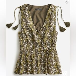 J.Crew V-neck Cotton Voile Green Floral Stripe Sleeveless Peplum, medium, NWT